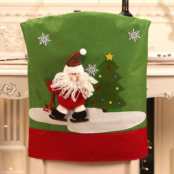 

Santa Snowman Moose Dining Chair Back Cover, White;khaki;red, 459428