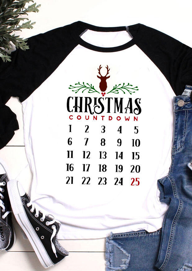 

Christmas Countdown Reindeer T-Shirt Tee - Black, 459479