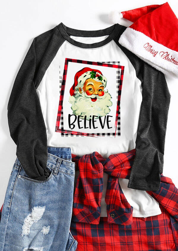 

Plaid Santa Claus Believe T-Shirt Tee - White, 459488