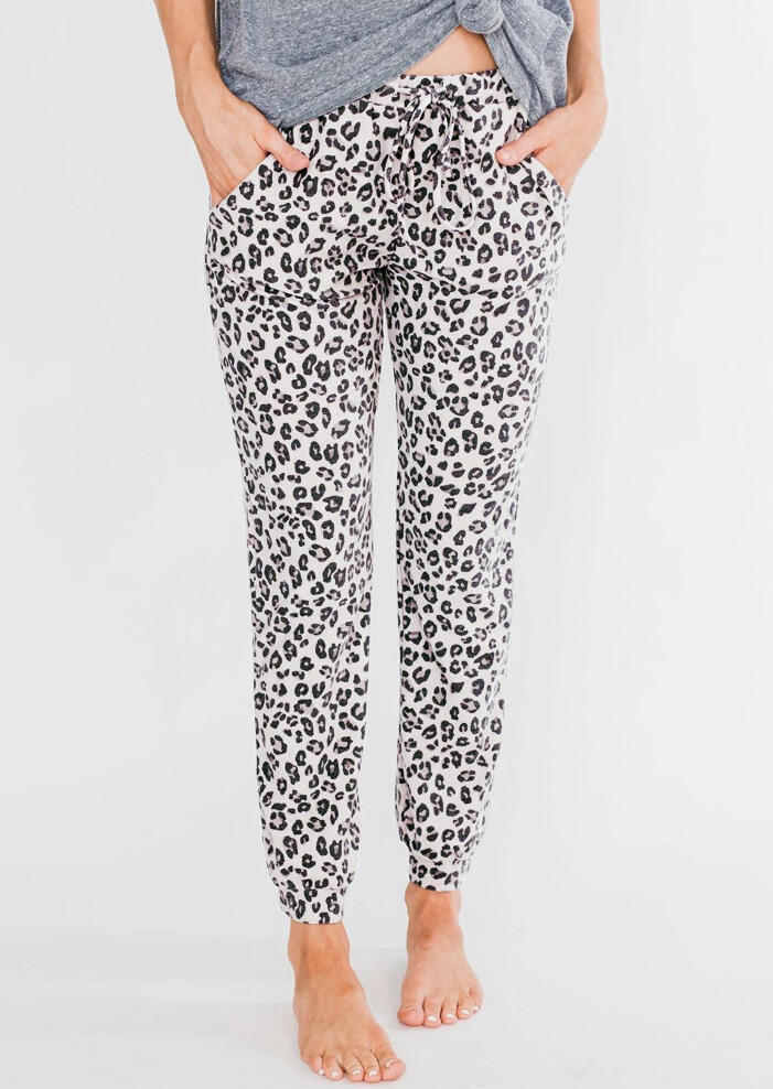 

Leopard Printed Drawstring Pocket Pants - White, 459512