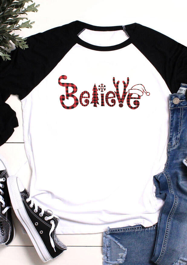 

Tees T-shirts Christmas Believe O-Neck T-Shirt Tee - White. Size: ,M,XL