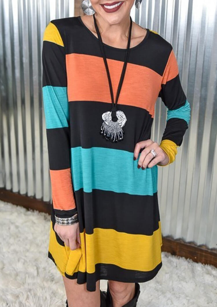 

Mini Dresses Colorful Striped Mini Dress without Necklace - Multicolor. Size: ,M