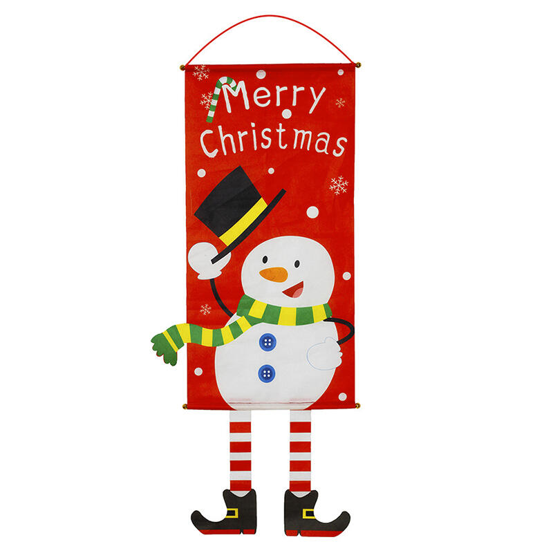 

Merry Christmas Snowman Elk Flower Cloth Hanging Flag, White;red;yellow, 459602