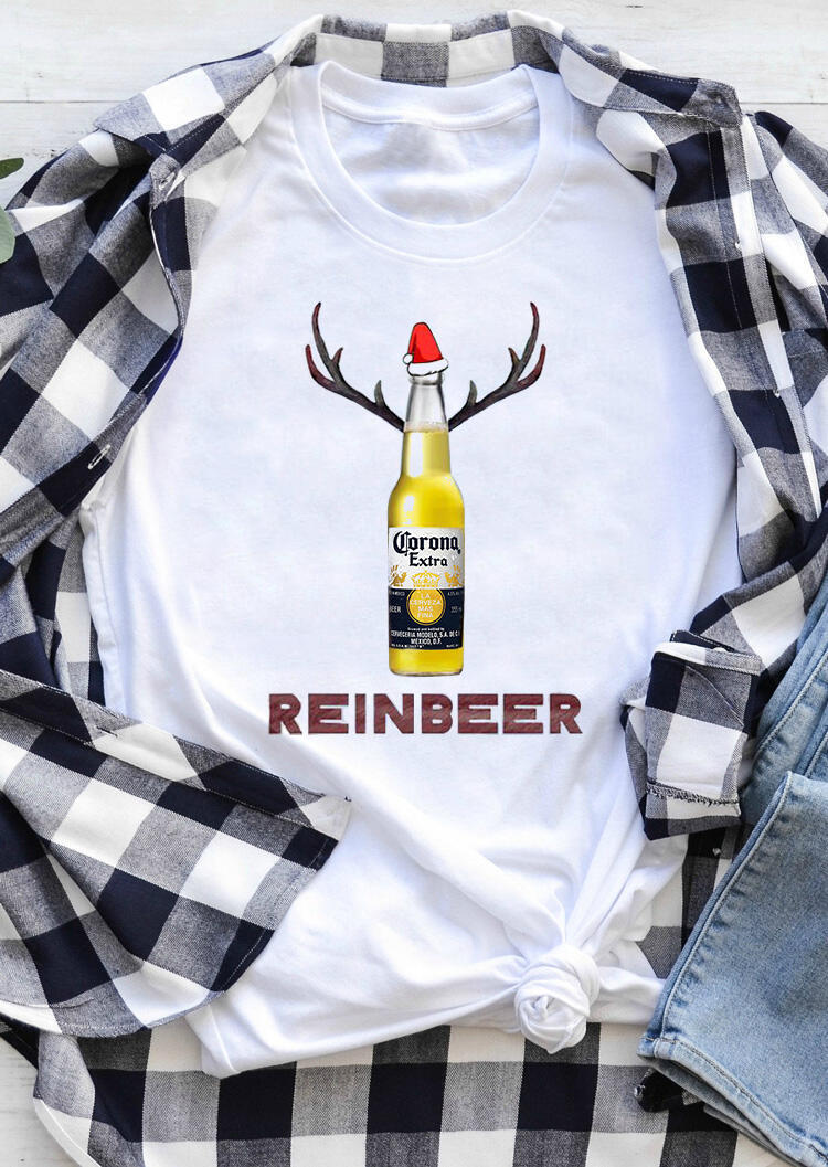 

Christmas Hat Reinbeer T-Shirt Tee - White, 459615