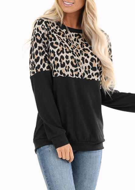 

Blouses Leopard Printed Splicing Blouse without Necklace - Black. Size