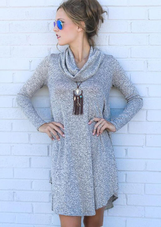 

Mini Dresses Cowl Neck Asymmetric Mini Dress without Necklace - Gray. Size