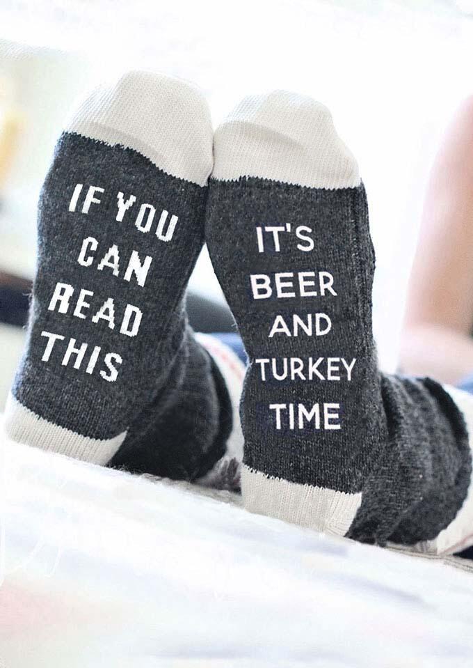 

It's Beer And Turkey Time Socks, Gray, 459310
