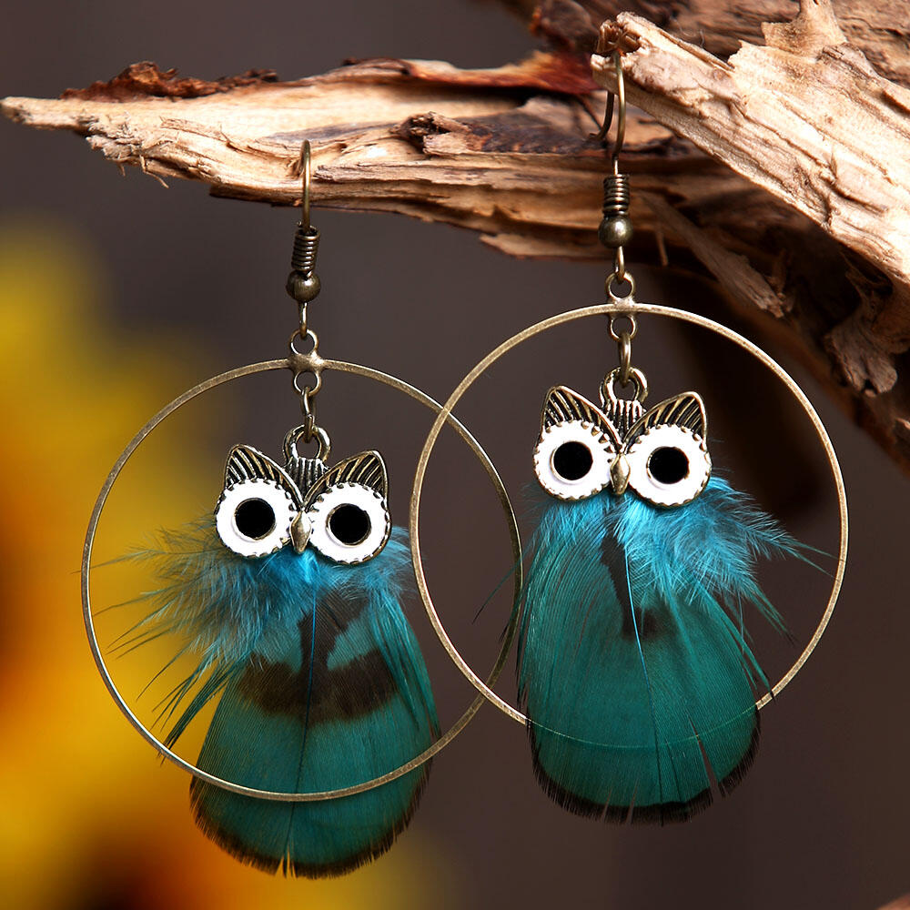

Earrings Circle Owl Feather Pendant Earrings. Size, Orange