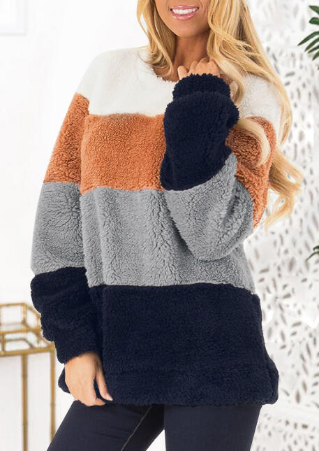 

Blouses Color Block Plush Warm Blouse - Multicolor. Size: ,M