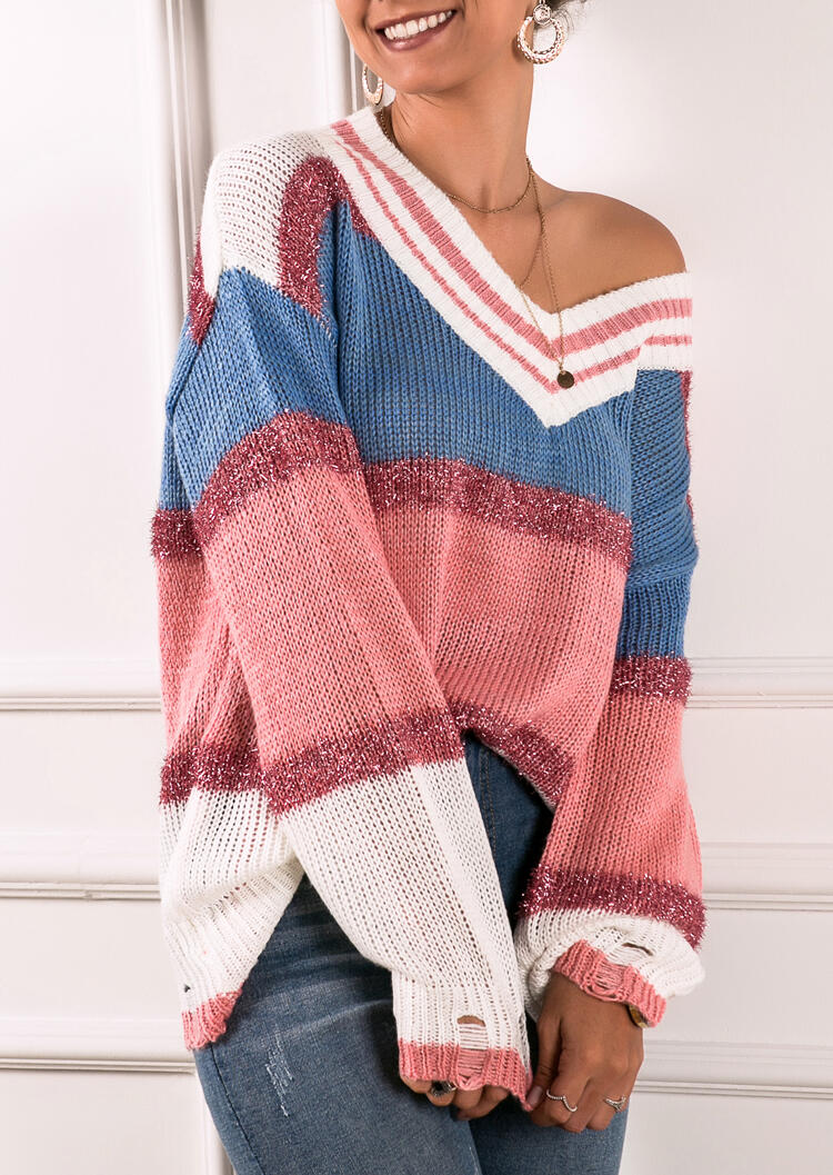 

Sweaters Colorful Color Block Sweater without Necklace - Multicolor. Size