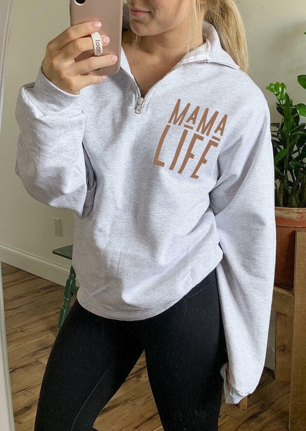 Sweatshirts Mama Life Zipper Sweatshirt in Gray. Size: M