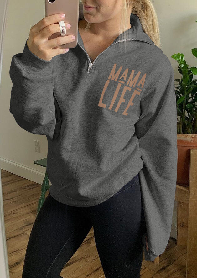 

Mama Life Zipper Sweatshirt - Gray, 459700