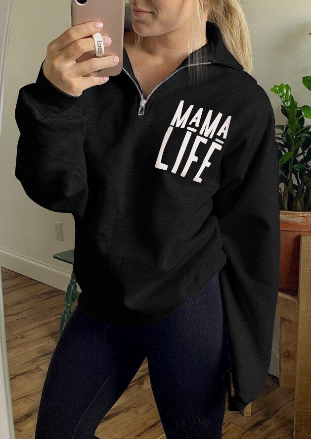 Mama Life Zipper Sweatshirt - Gray