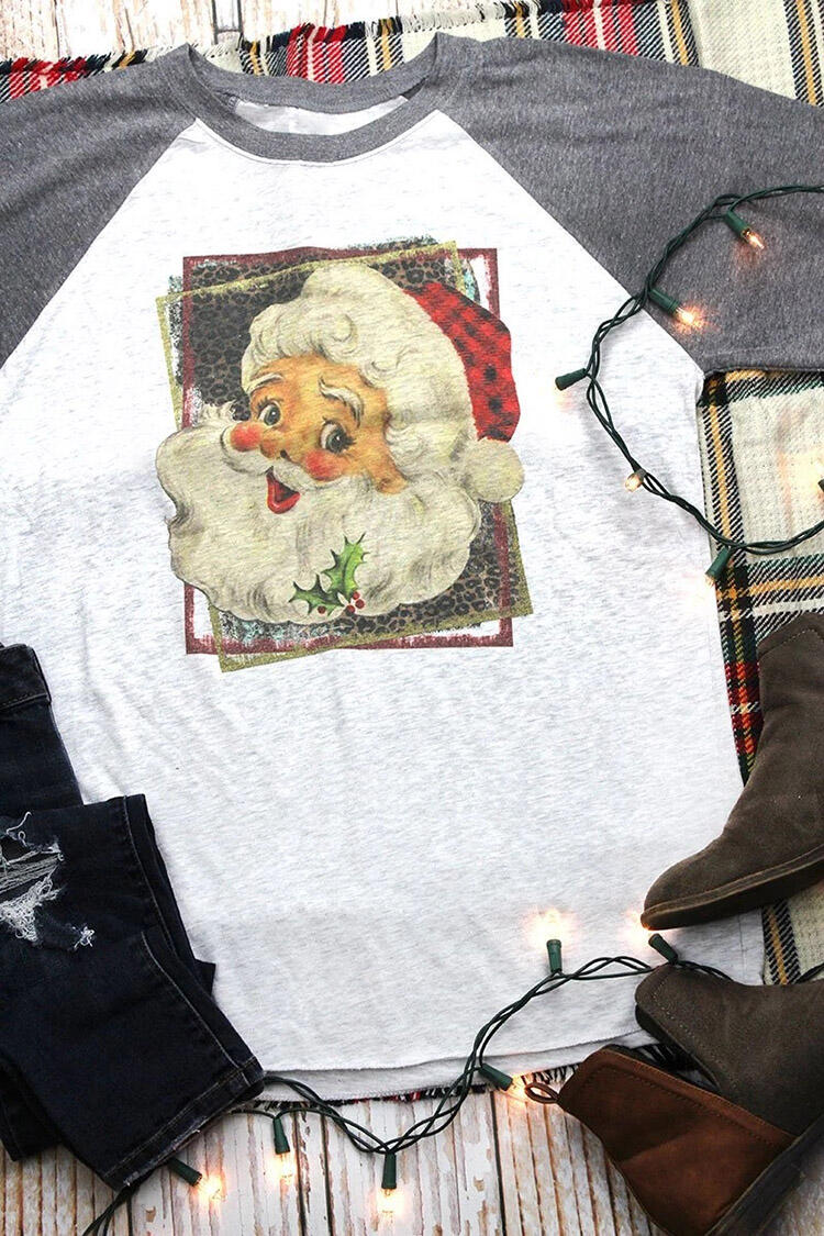 

Tees T-shirts Christmas Santa Claus Plaid T-Shirt Tee - Light Grey. Size