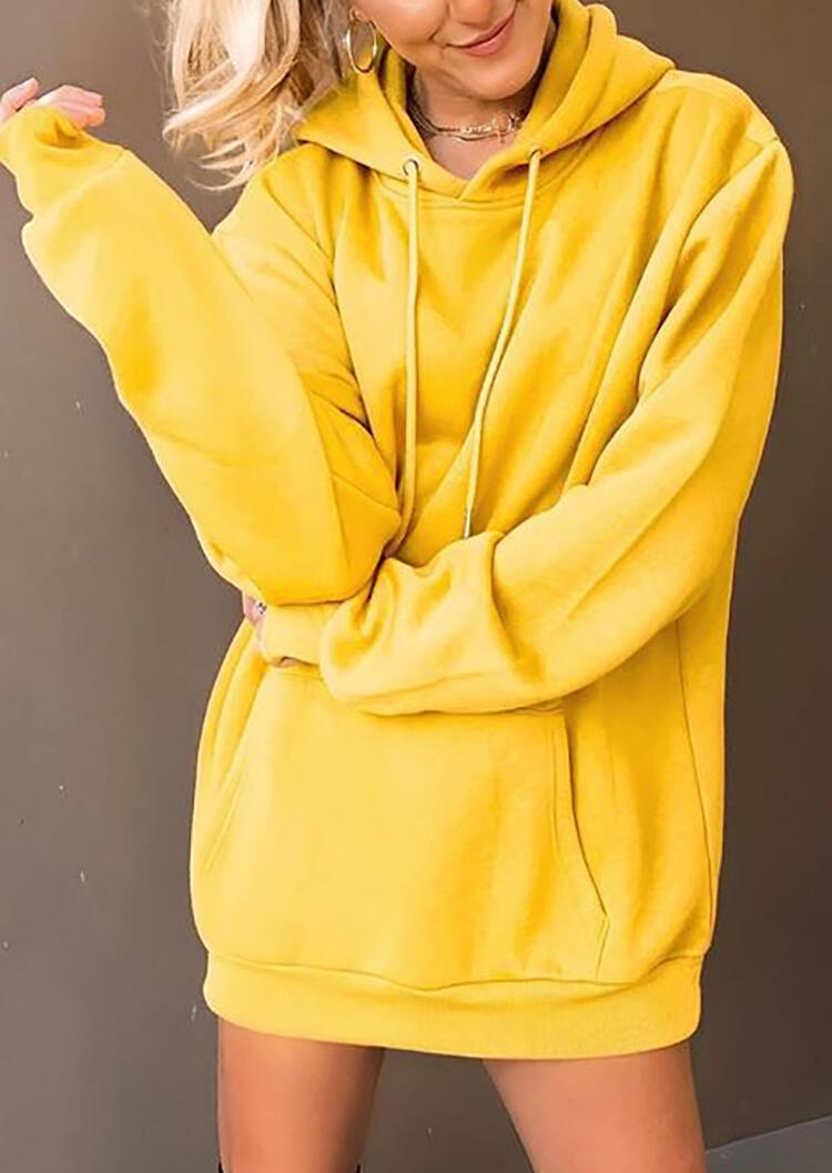 

Solid Kangaroo Pocket Drawstring Mini Dress without Necklace - Yellow, 459712