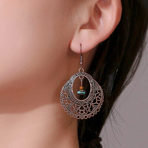 

Bohemian Hollow Out Carved Turquoise Earrings, Dark brown, 459743