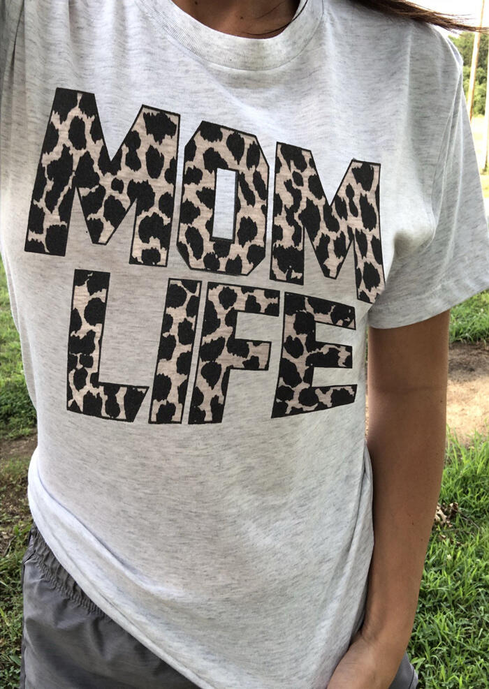 

T-shirts Tees Leopard Printed Mom Life T-Shirt Tee in Gray. Size