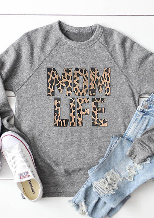 

Sweatshirts Leopard Mom Life O-Neck Sweatshirt in Gray. Size