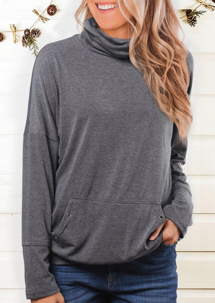 

Blouses Cowl Neck Kangaroo Pocket Blouse - Gray. Size: S,M,,XL