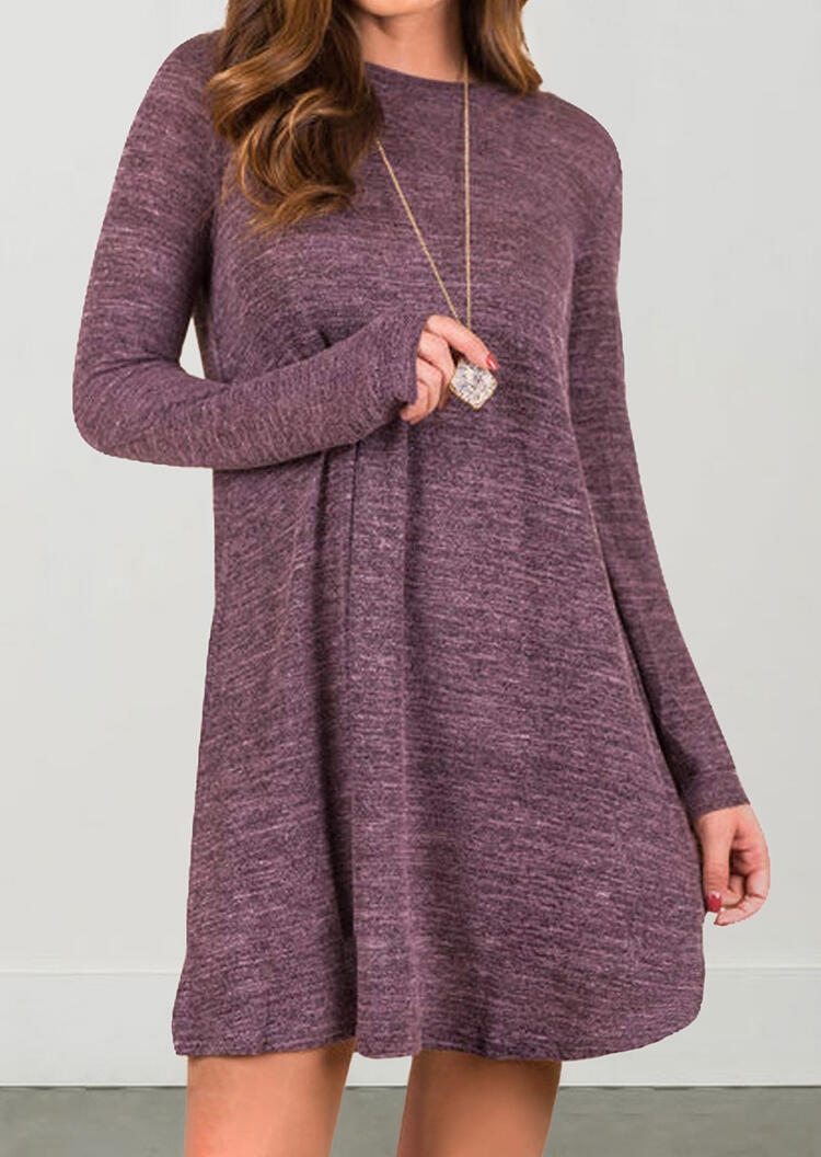 

Solid Long Sleeve Mini Dress without Necklace - Purple, 459570
