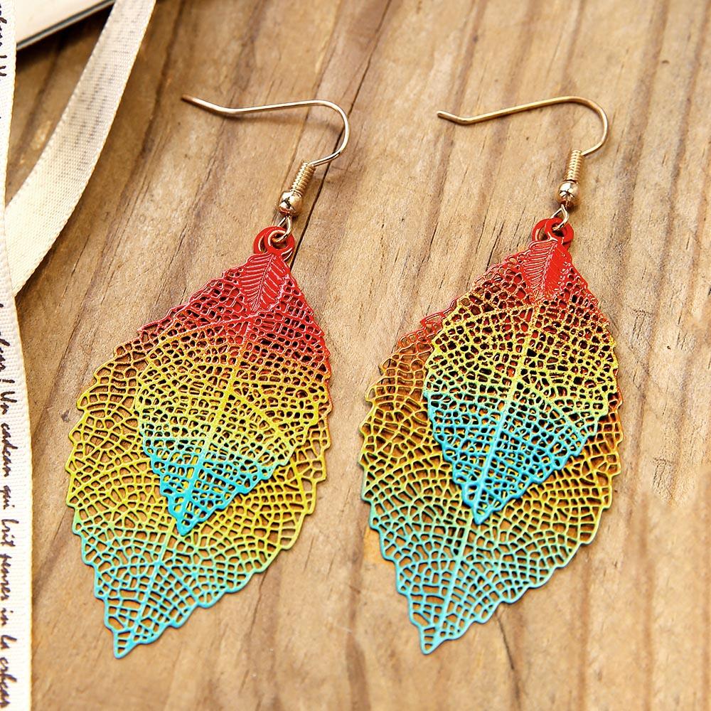 

Hollow Out Leaf Vintage Earrings, Black;silver;multicolor, 459709