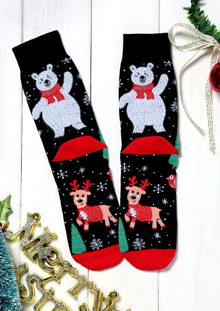 

Socks Christmas Tree Snowflake Elk Bear Socks. Size, Red