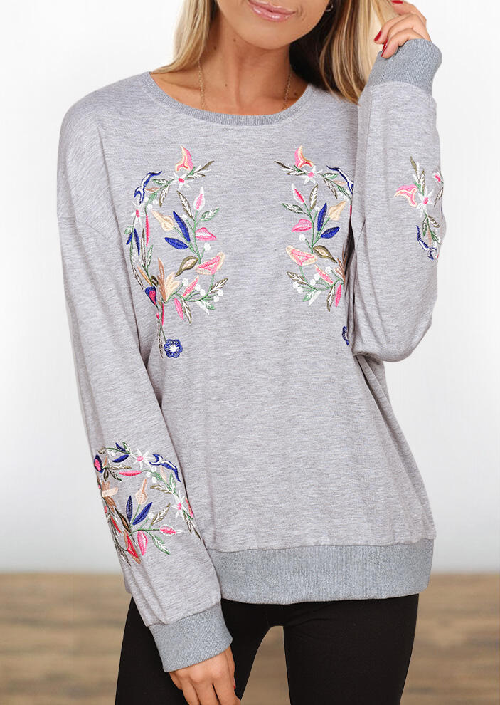 

Embroidery O-Neck Sweatshirt without Necklace - Light Grey, 459725