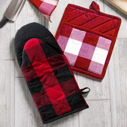 

Kitchen & Dining 1 Piece Plaid Heat Resistant Thickened Oven Mitten, Red
