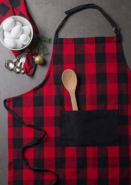 

Kitchen & Dining Christmas Plaid Pocket Adjustable Strap Apron, Black