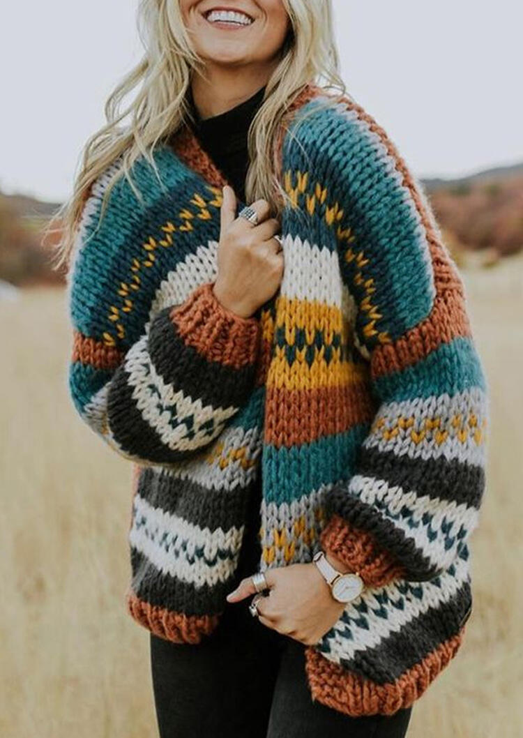 

Sweaters Color Block Splicing Cardigan Sweater - Multicolor. Size: M