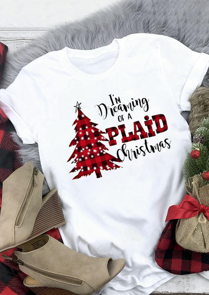 

Tees T-shirts Dreaming Of A Plaid Christmas T-Shirt Tee - White. Size