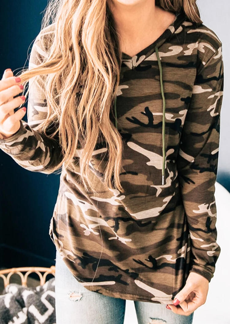

Hoodies & Sweatshirts Camouflage Printed Drawstring Hoodie. Size: S,M