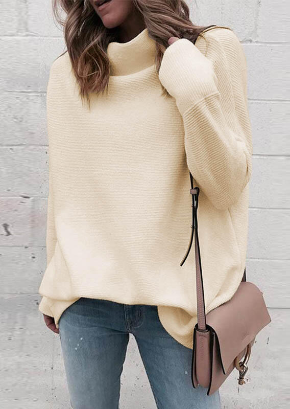 

Sweaters Warm Long Sleeve Turtleneck Sweater- Apricot. Size