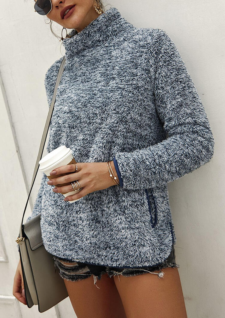 

Blouses Turtleneck Long Sleeve Plush Knitted Blouse - Gray. Size: S,M