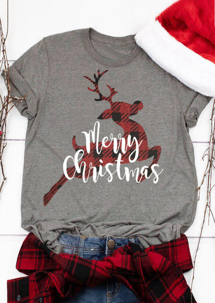 

T-shirts Tees Merry Christmas Reindeer T-Shirt Tee in Gray. Size