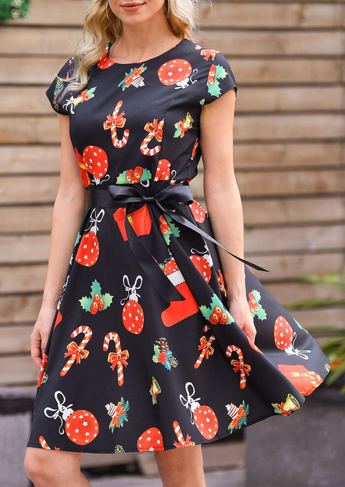 

Mini Dresses Christmas Stocking Gift Mini Dress with Belt - Black. Size: M,,XL