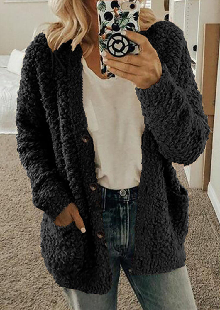 

Coats Button Plush Pocket Coat - Black. Size: ,XL