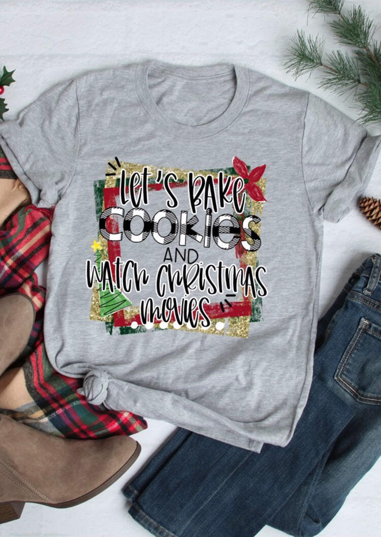 

Tees T-shirts Bake Cookies And Watch Christmas Movies Plaid T-Shirt Tee - Gray. Size