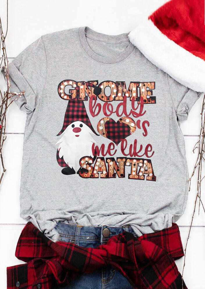 Plaid Gnome Body's Me Like Santa T-Shirt Tee – Gray