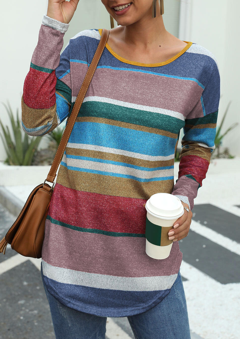 

Blouses Colorful Striped Long Sleeve Blouse - Burgundy. Size: S,M,,XL