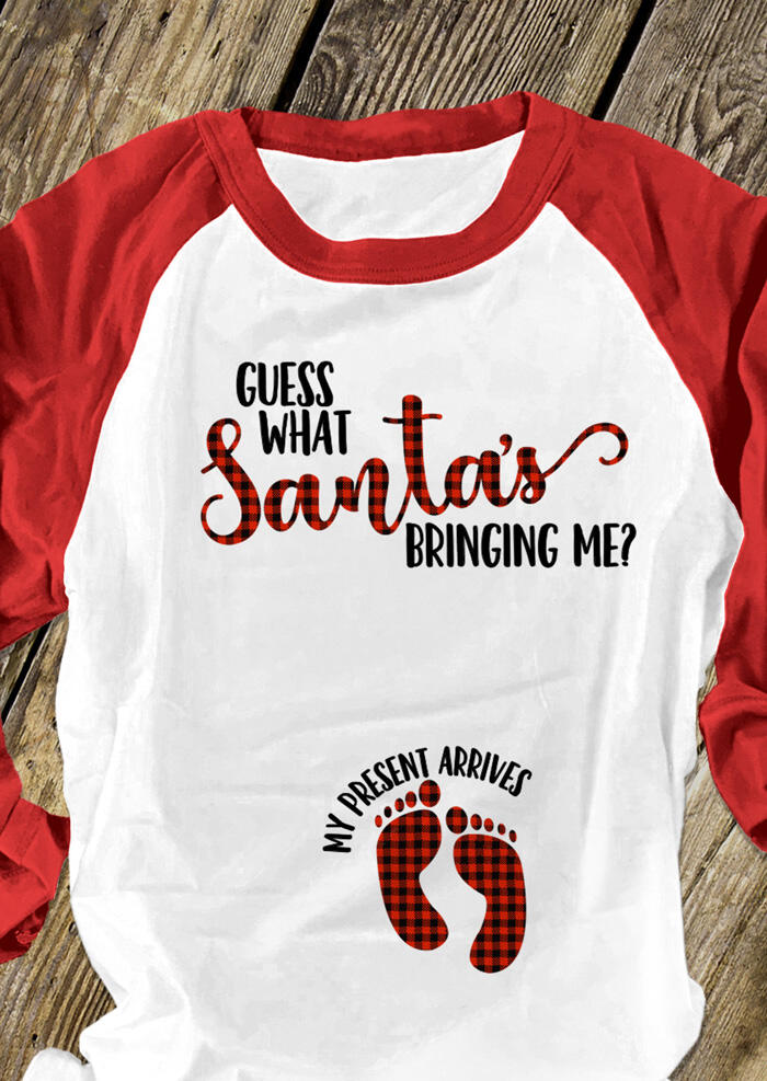 

Maternity Clothes Maternity Plaid Guess What Santa's Bringing Me T-Shirt Tee - White. Size: S,M,,XL