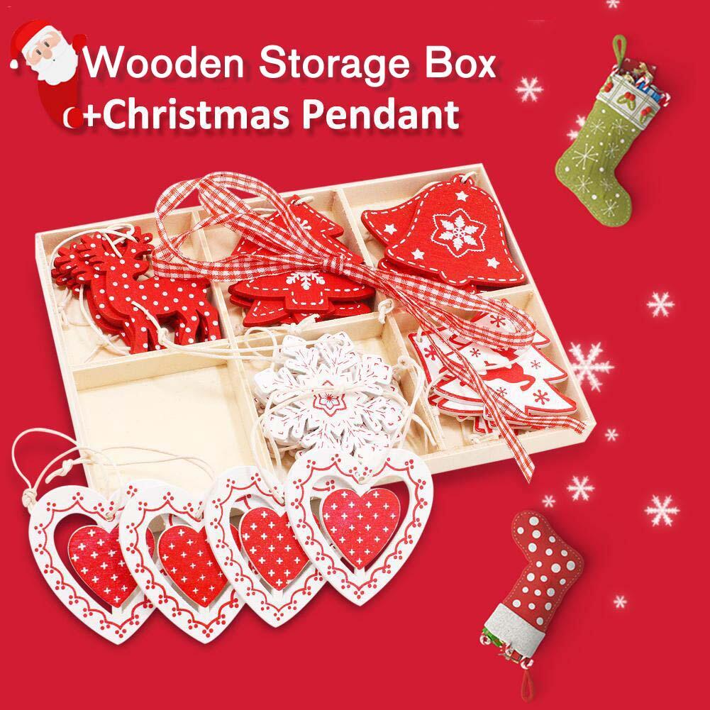 

24 Pieces Wooden Small Gift Christmas Hanging Pendant, Red, 459789