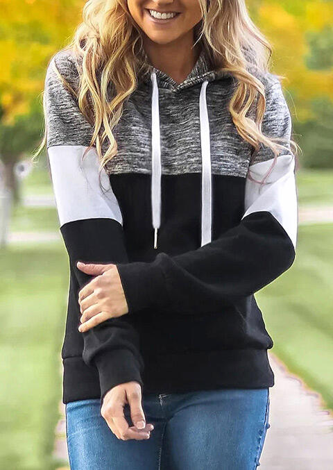 

Hoodies & Sweatshirts Color Block Drawstring Kangaroo Pocket Hoodie - Black. Size: ,M