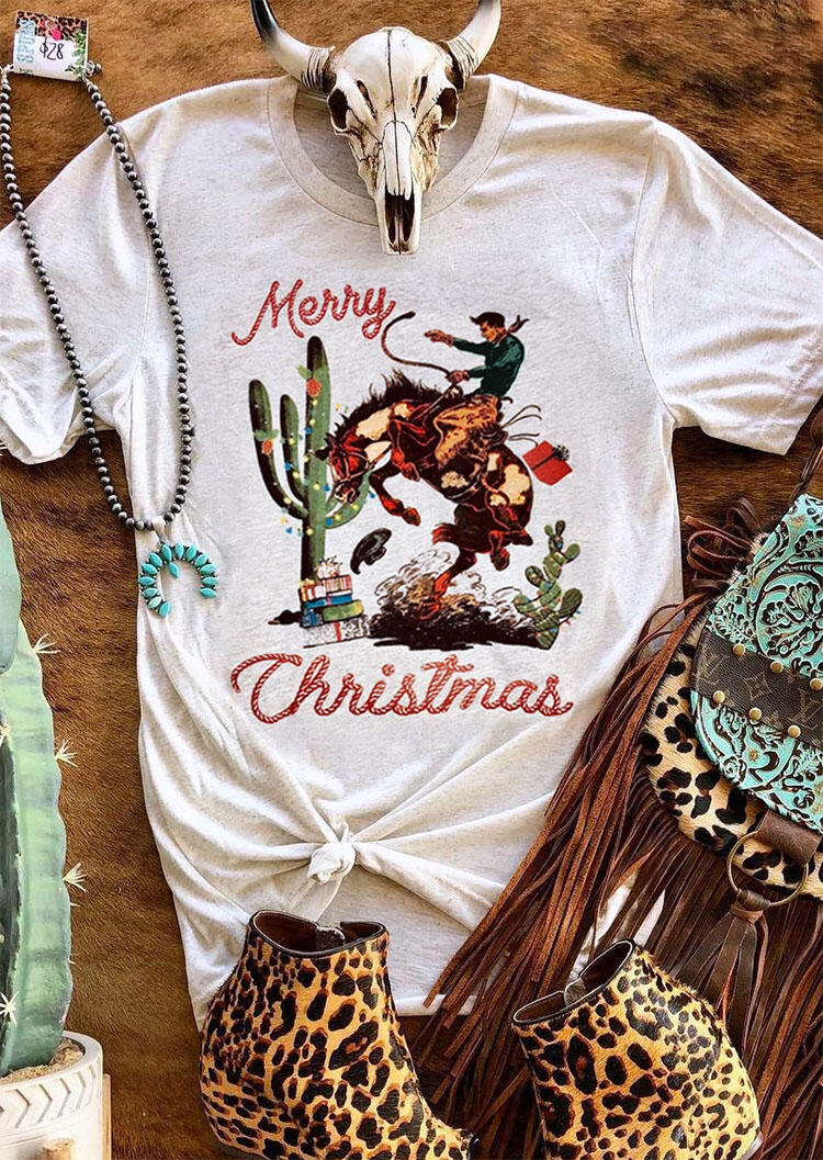 

Tees T-shirts Merry Christmas Cactus Cowboy T-Shirt Tee - Gray. Size