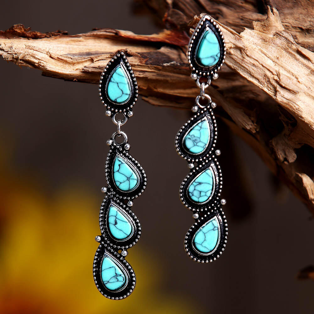 

Vintage Turquoise Long Pendant Earrings, Cyan, 459982