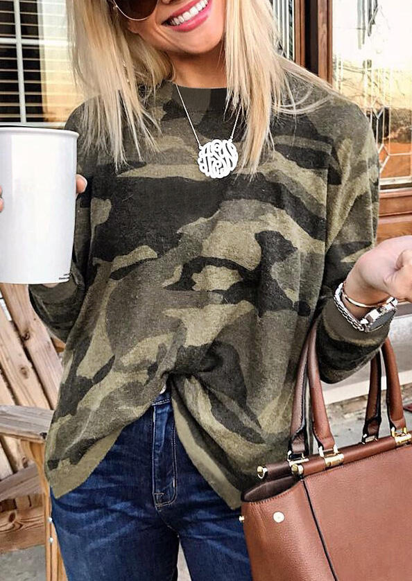 Camouflage Printed Long Sleeve T-Shirt Tee without Necklace
