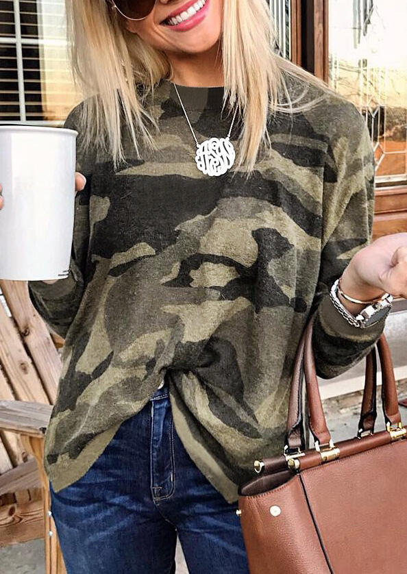 

Tees T-shirts Camouflage Printed Long Sleeve T-Shirt Tee without Necklace. Size: ,XL