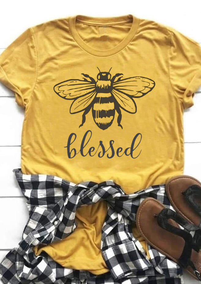 

Tees T-shirts Bee Blessed O-Neck T-Shirt Tee - Yellow. Size