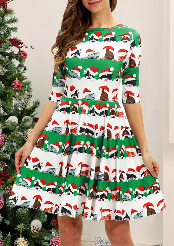 

Mini Dresses Animals Printed O-Neck Mini Dress - White. Size: S,M,,XL
