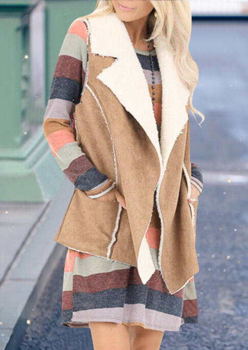 

Solid Suede Plush Pocket Vest Coat - Khaki, 460130